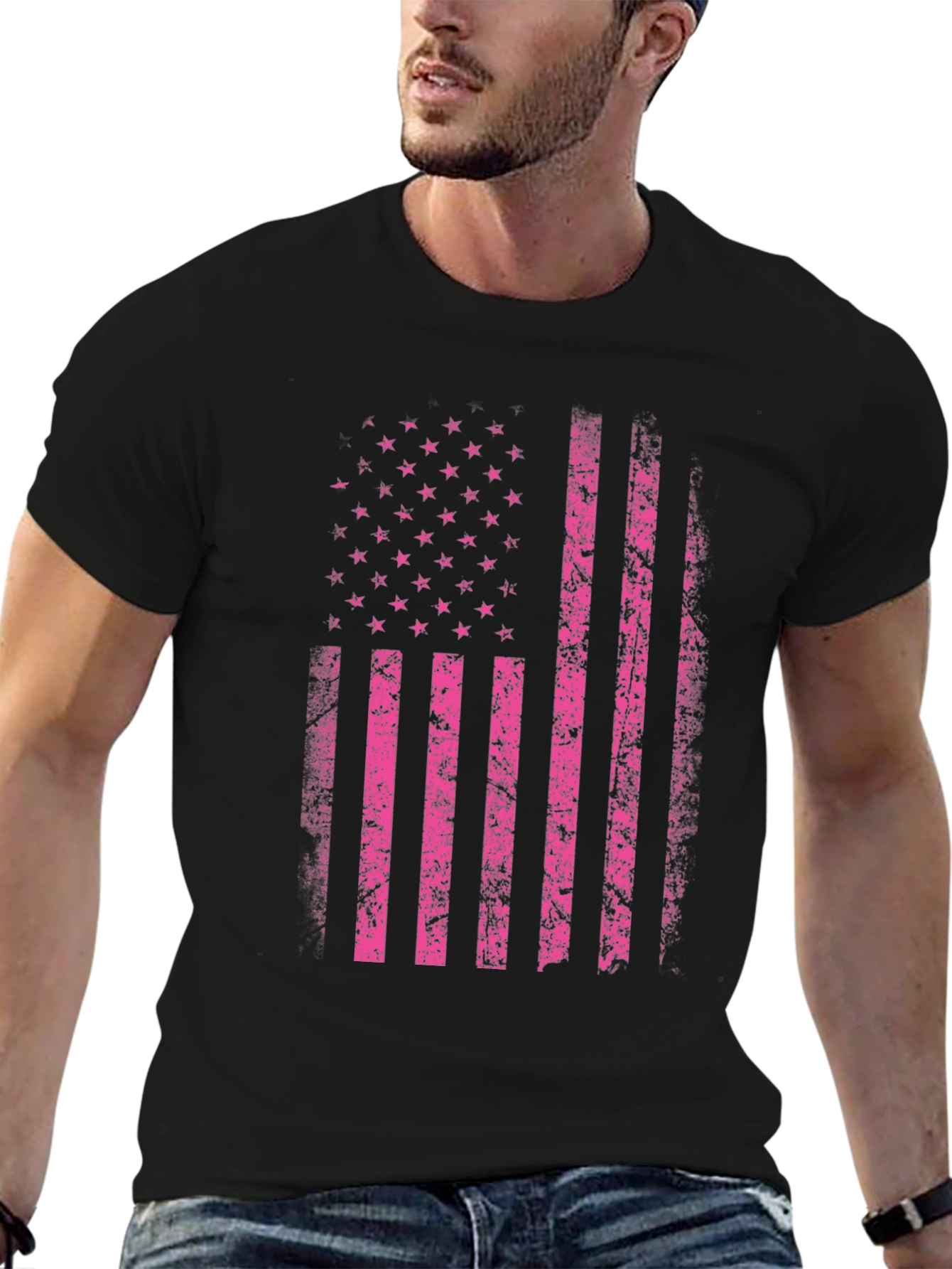 Distressed US Flag Graphic Tee - Black