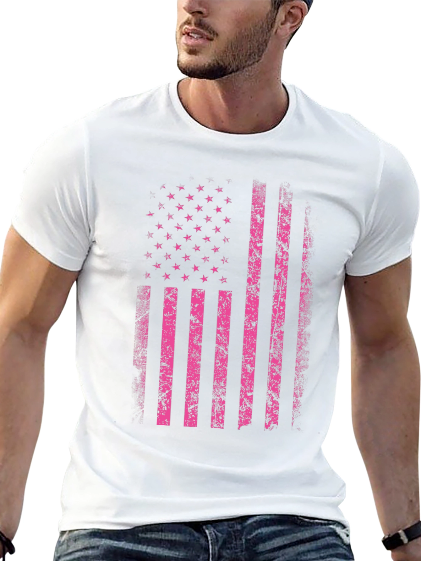 Distressed US Flag Graphic Tee - Black