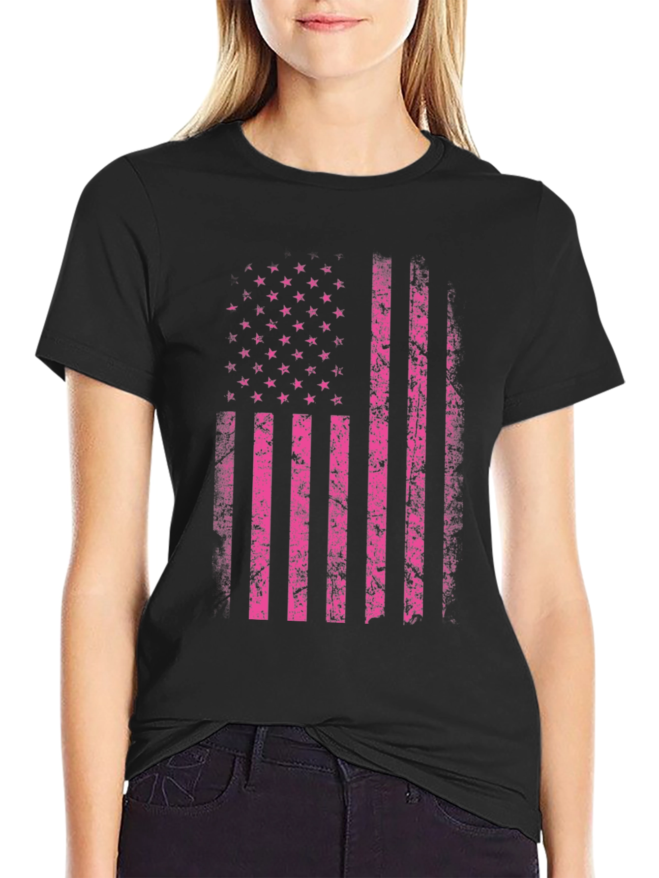 Distressed US Flag Graphic Tee - Black