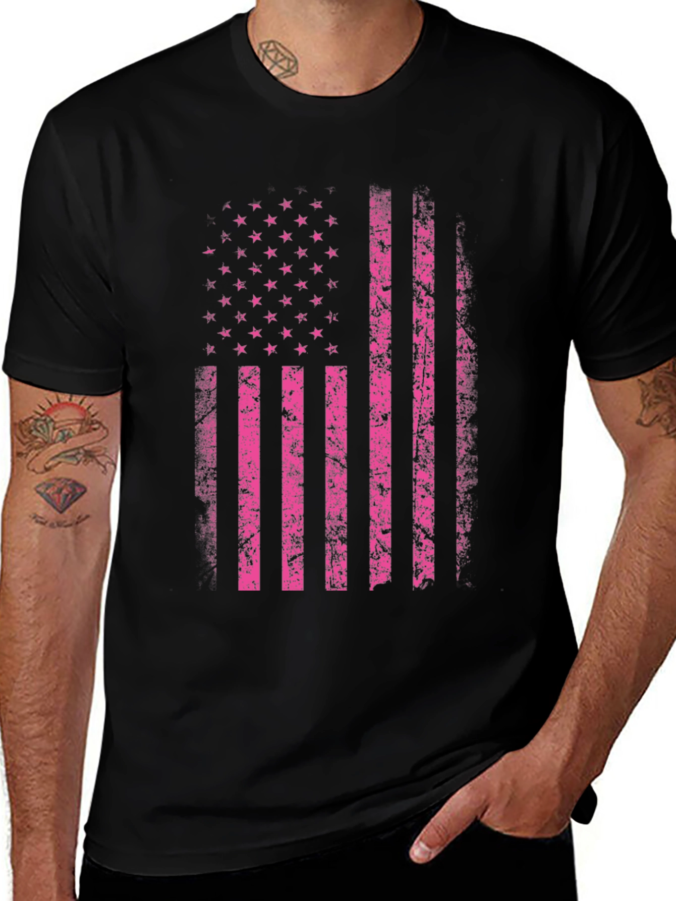 Distressed US Flag Graphic Tee - Black