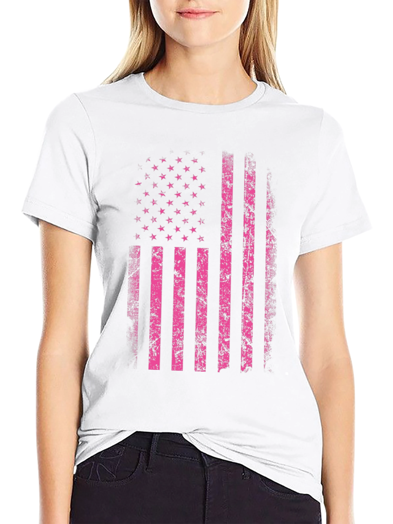 Distressed US Flag Graphic Tee - Black