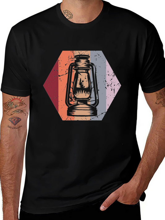 Vintage Lantern Graphic T-Shirt - Camping Adventure Tee