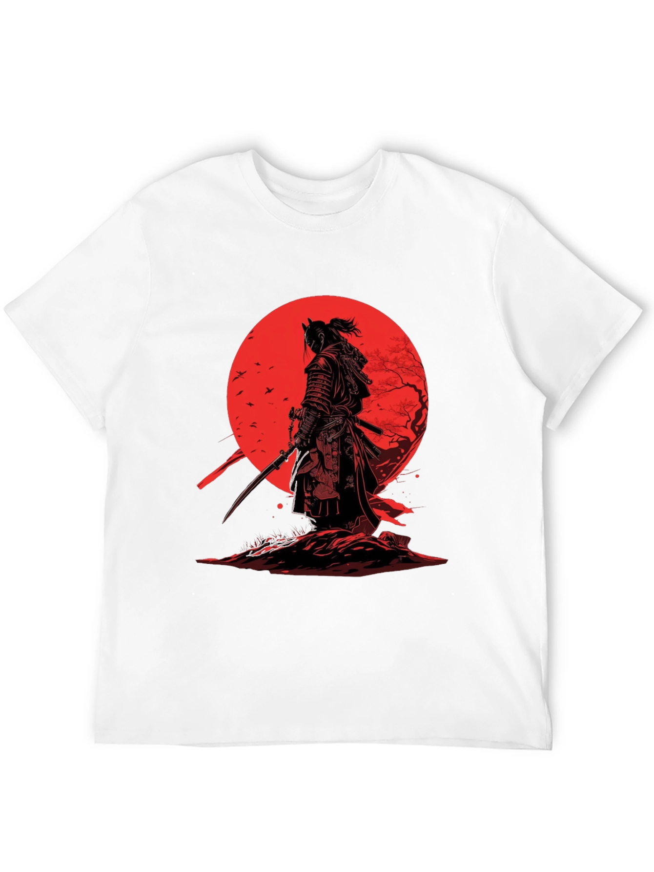 Samurai T-Shirt - Red Moon Japanese Warrior Design