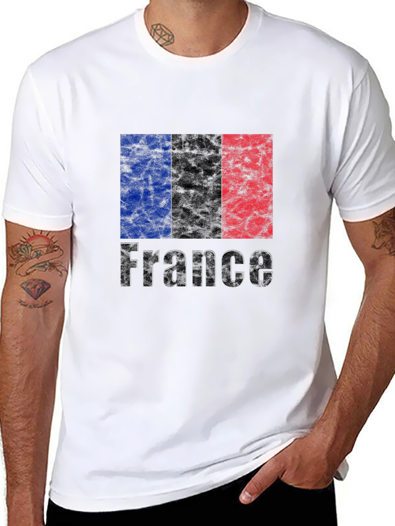 France Flag Grunge T-Shirt - Black