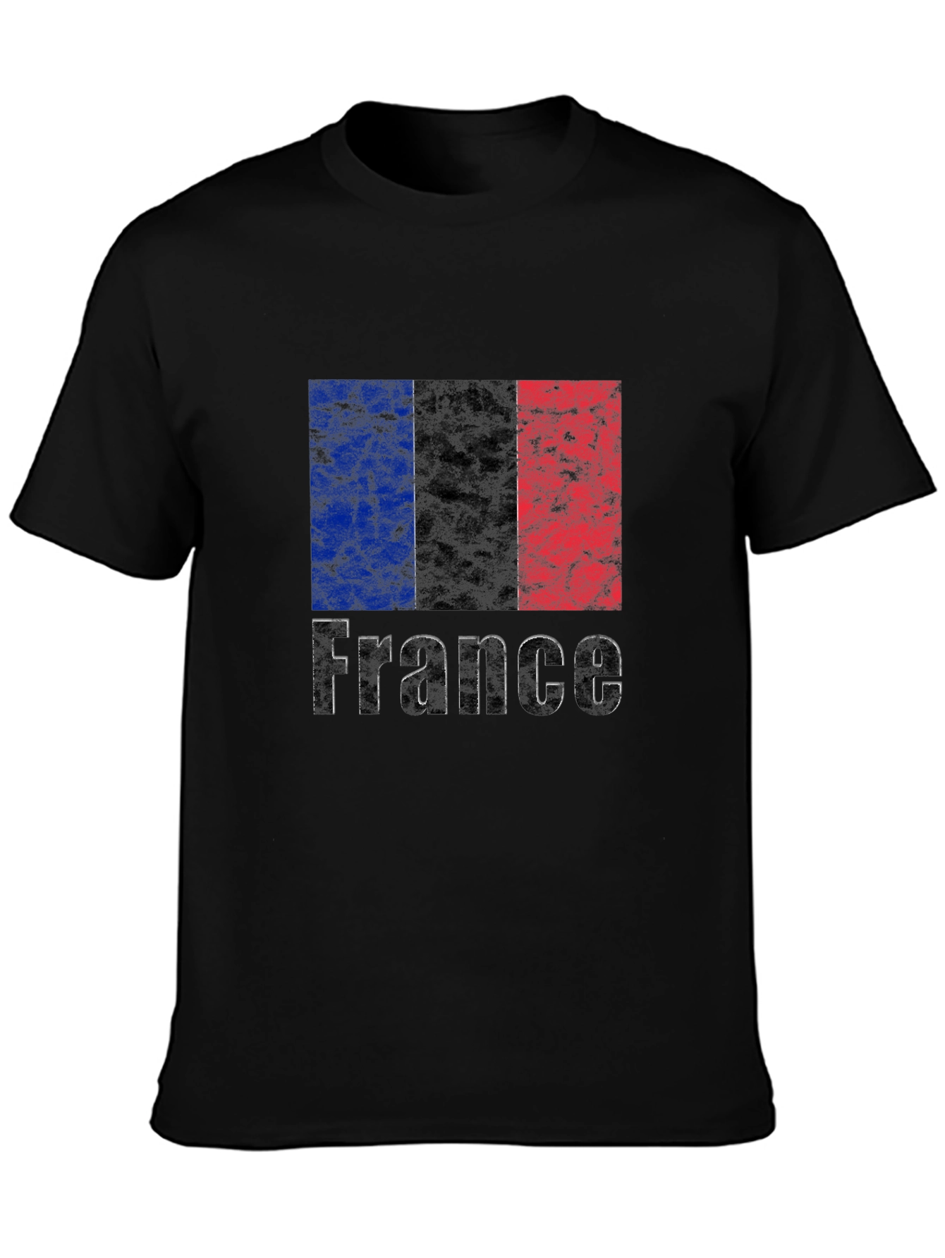 France Flag Grunge T-Shirt - Black