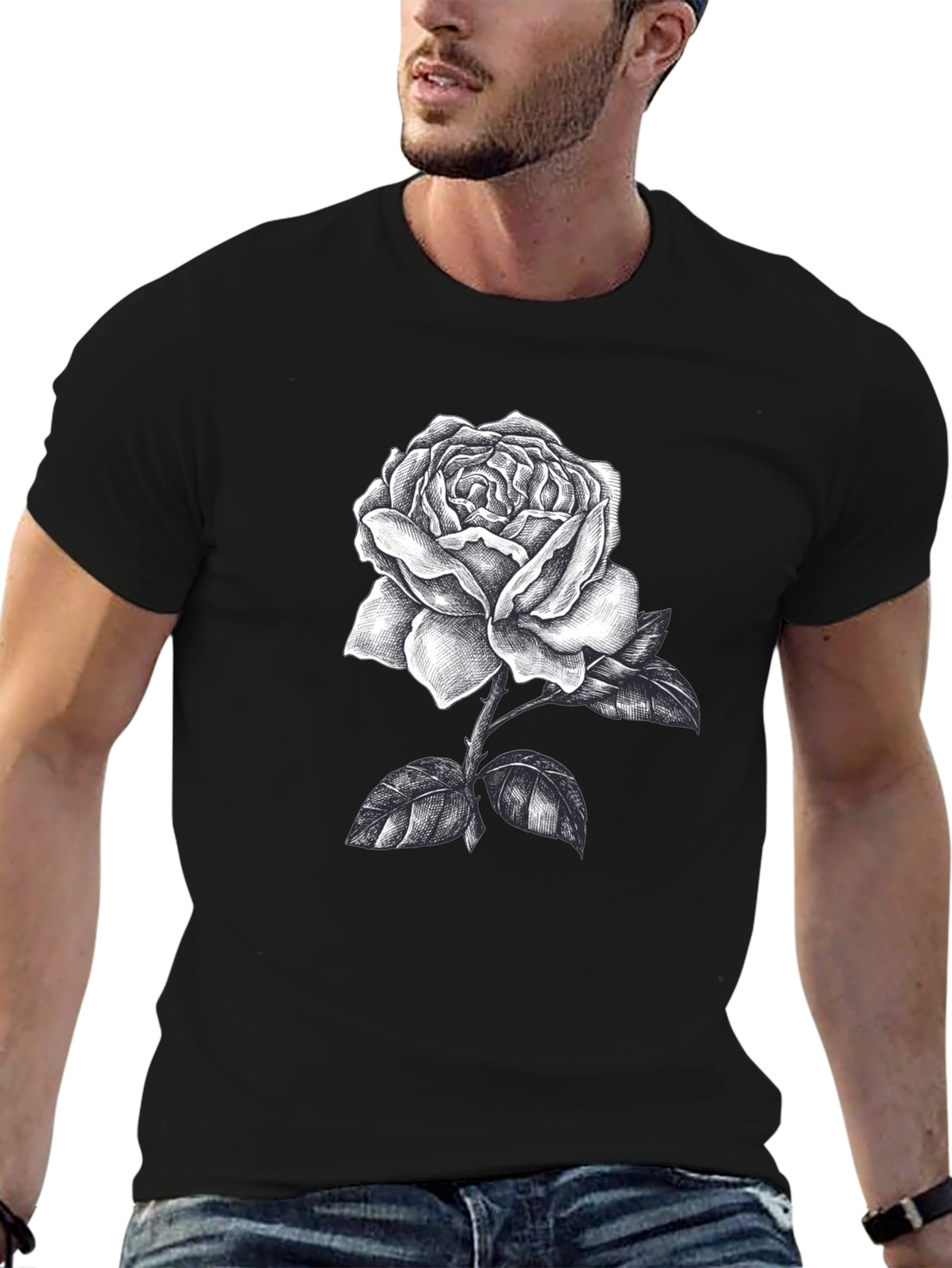 Black Rose Graphic Tee - Stylish Mens Casual Wear