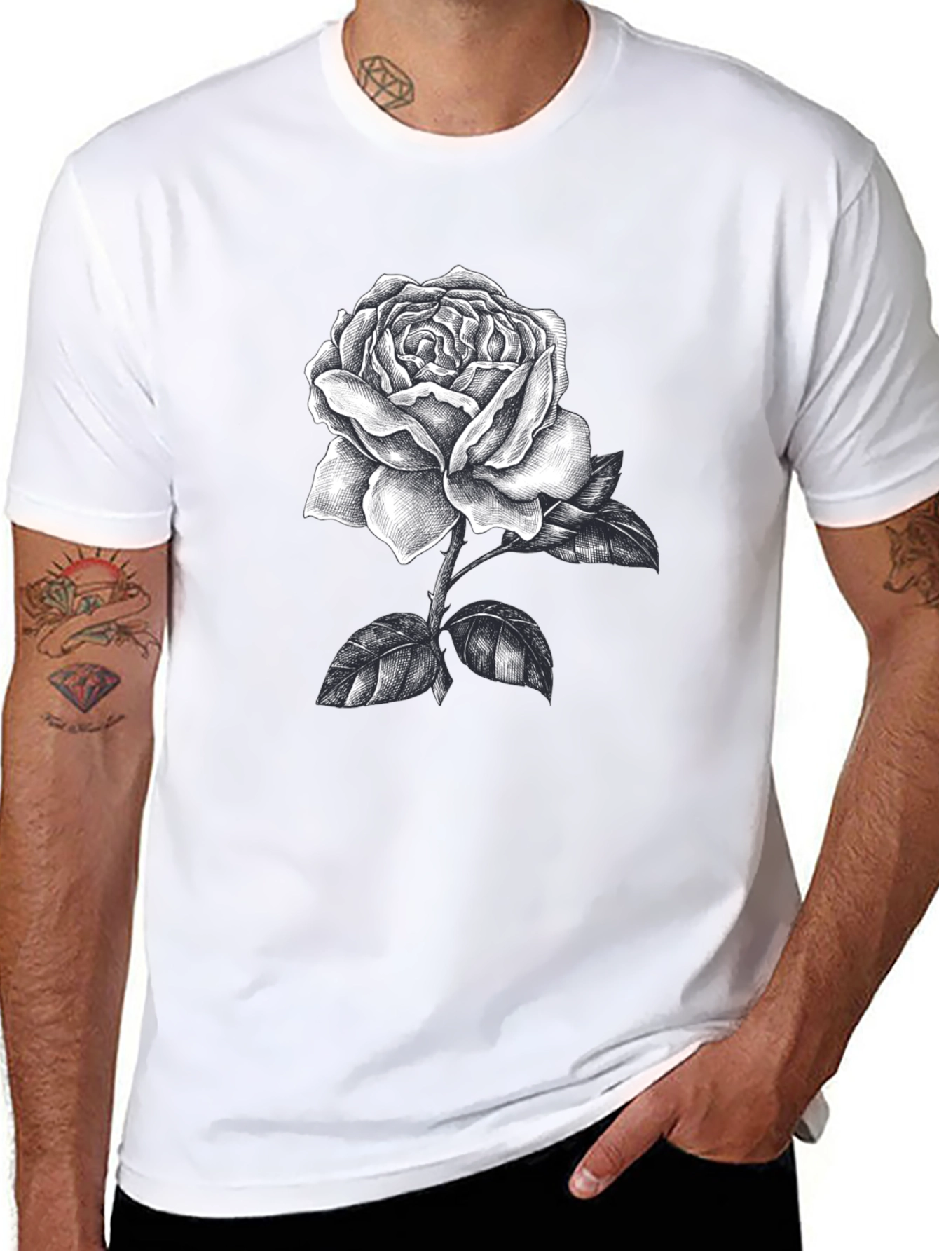 Black Rose Graphic Tee - Stylish Mens Casual Wear