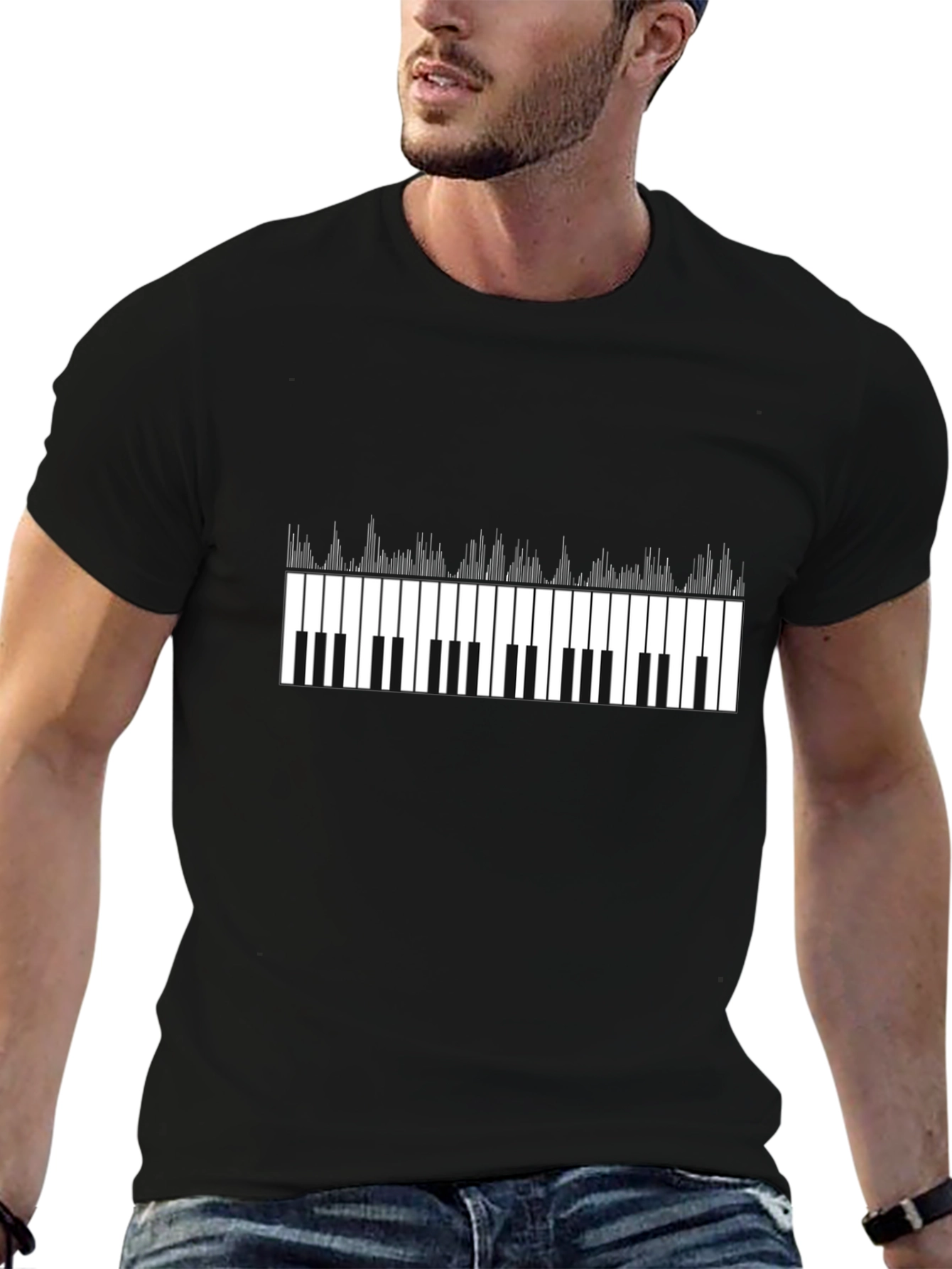 Piano Keys Graphic Print Black T-Shirt