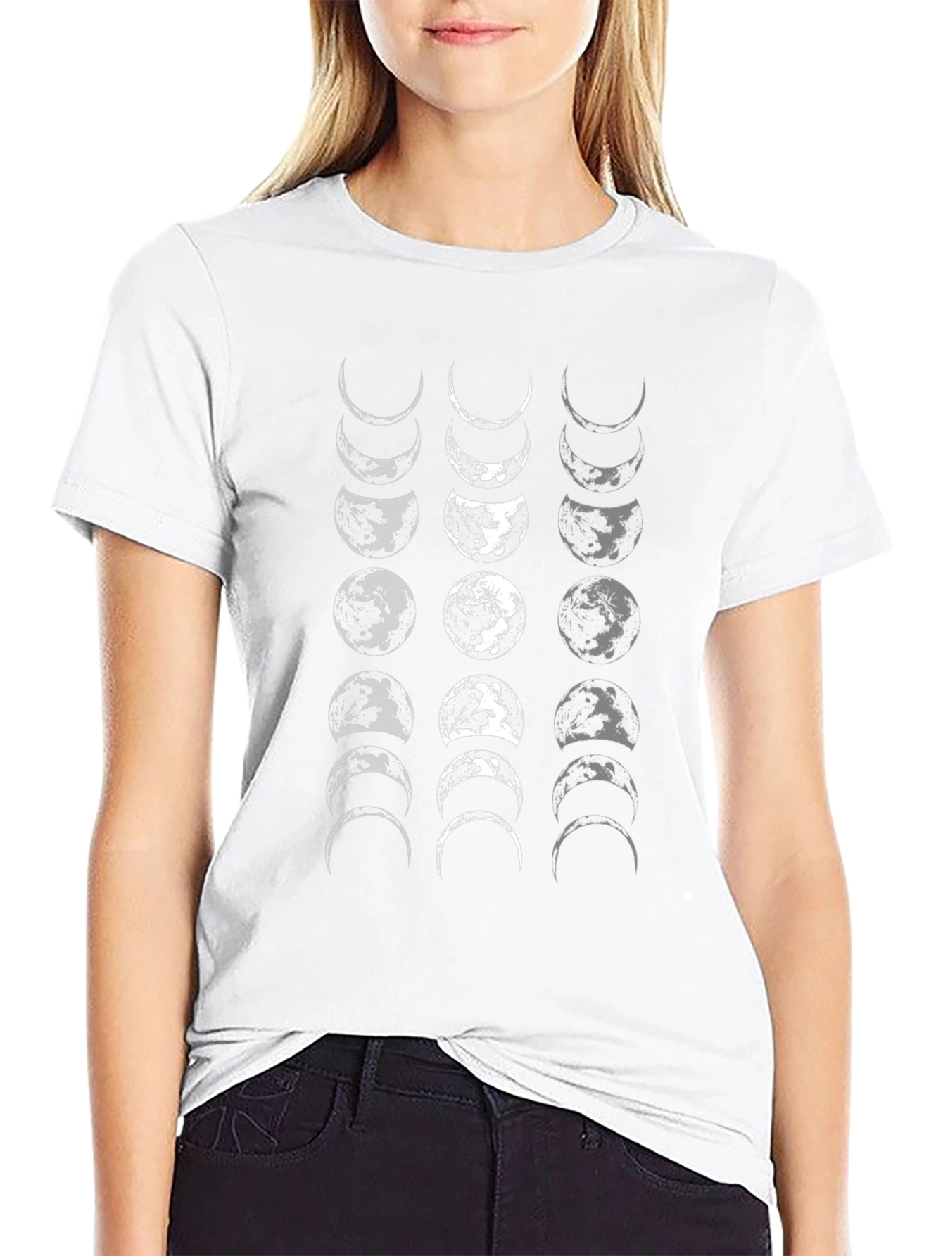 Moon Phases Graphic Print Black T-Shirt