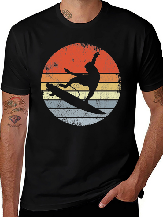 Retro Sunset Surfer Graphic Tee - Black