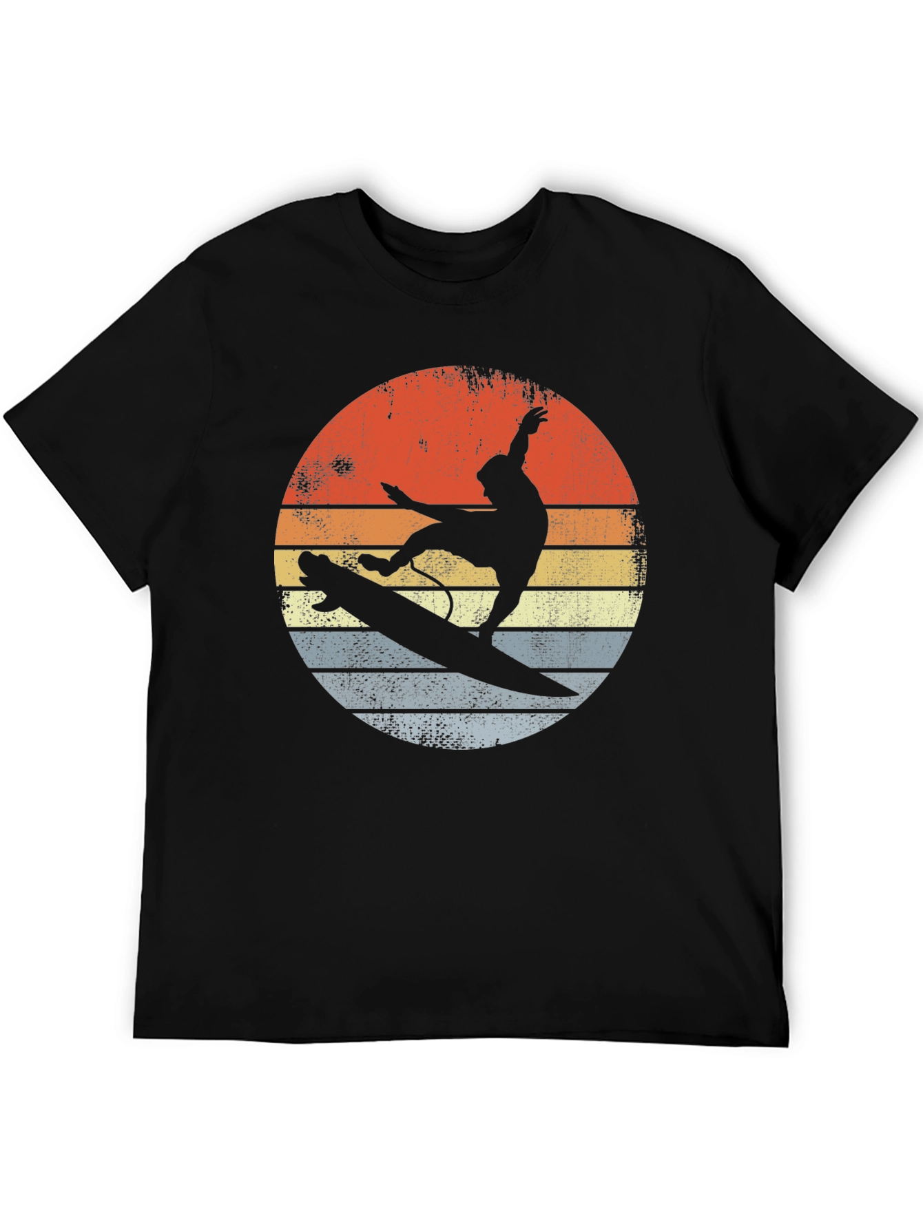 Retro Sunset Surfer Graphic Tee - Black