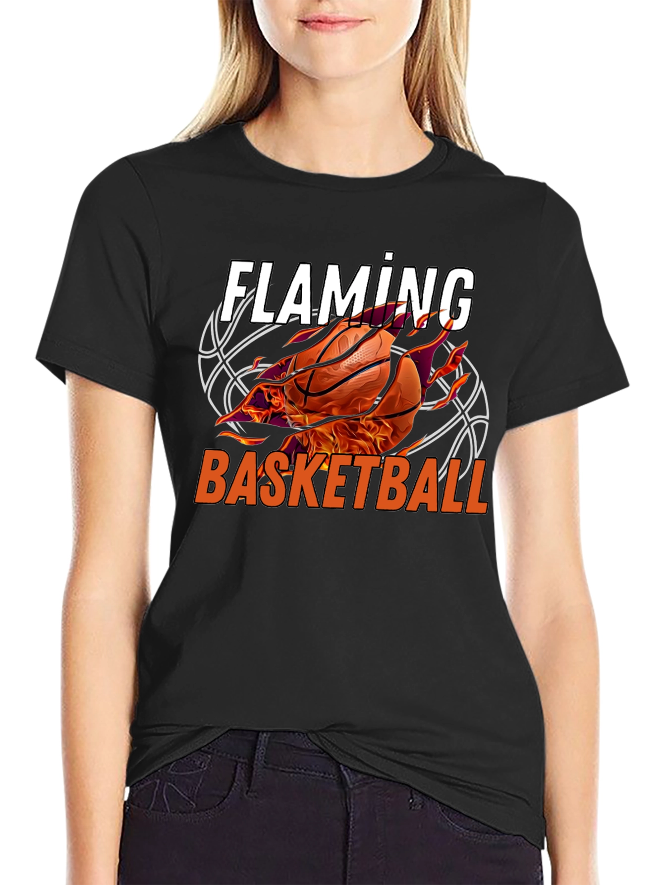 Flaming Basketball Graphic T-Shirt