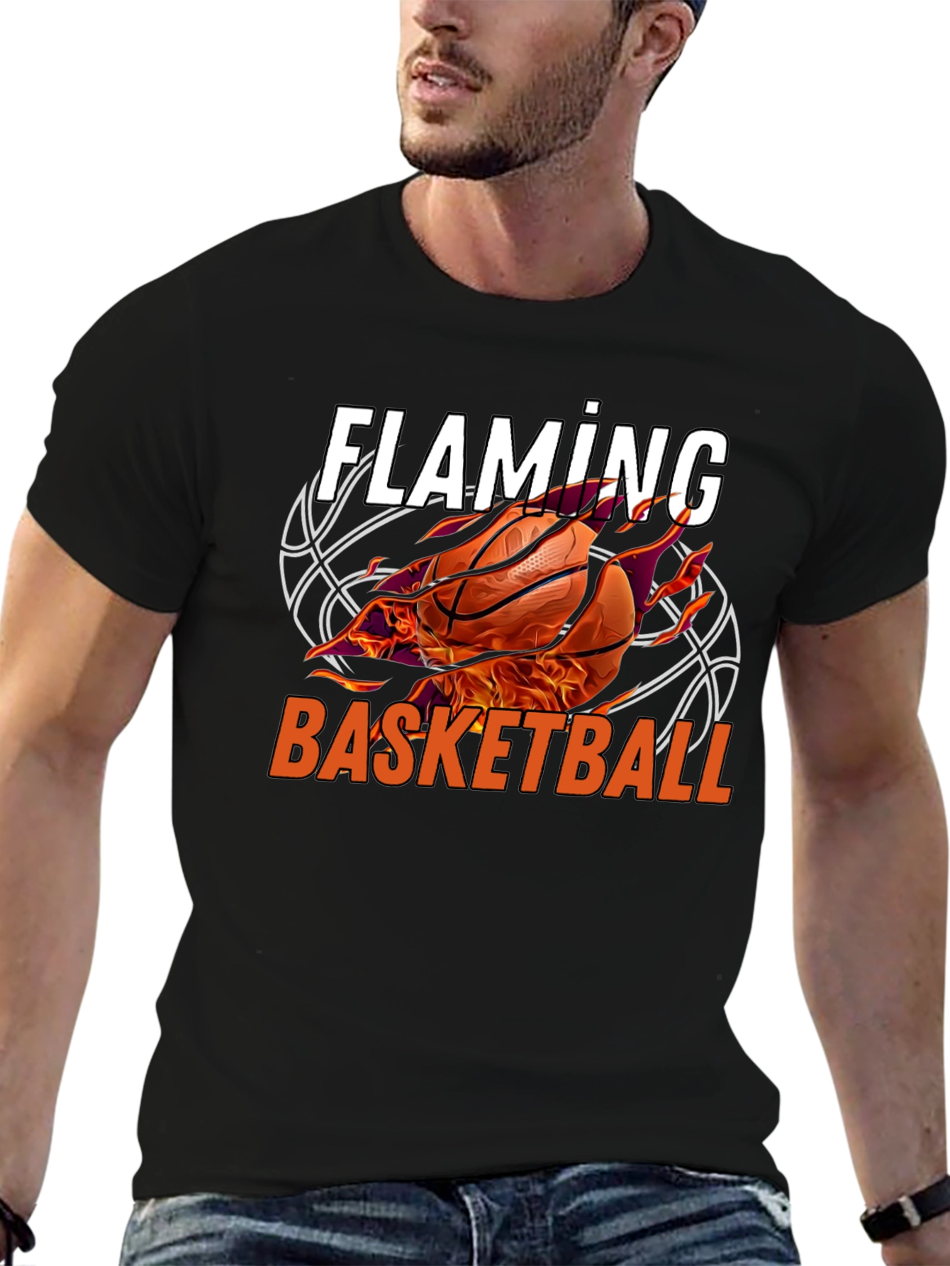 Flaming Basketball Graphic T-Shirt