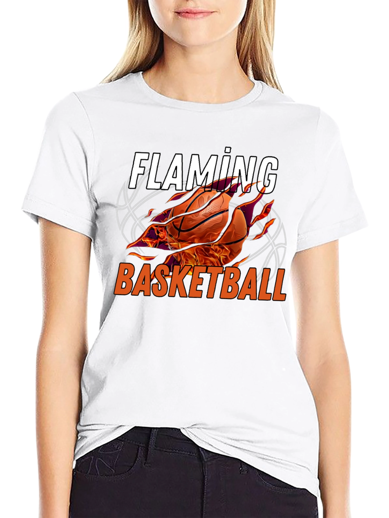 Flaming Basketball Graphic T-Shirt
