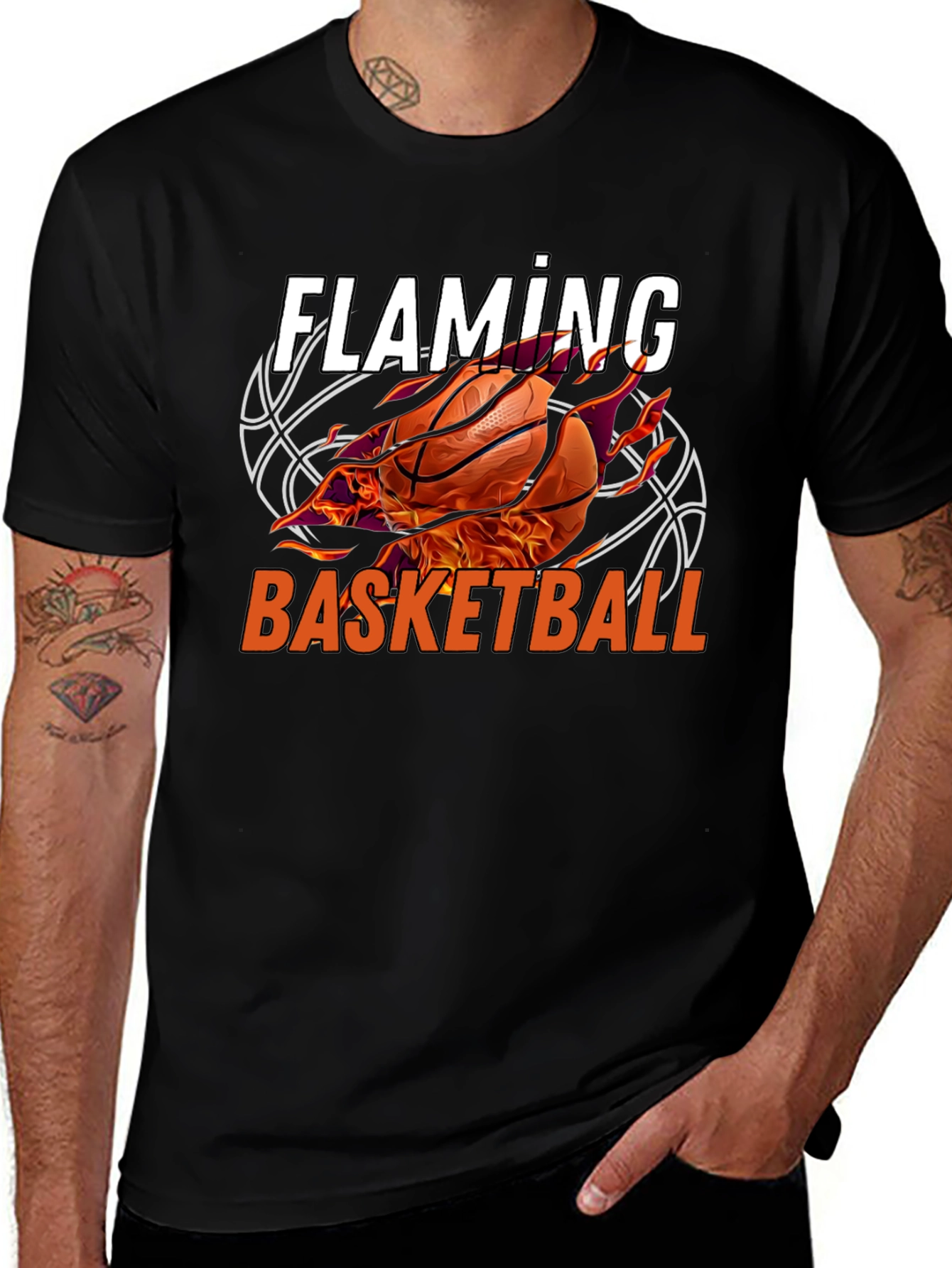 Flaming Basketball Graphic T-Shirt