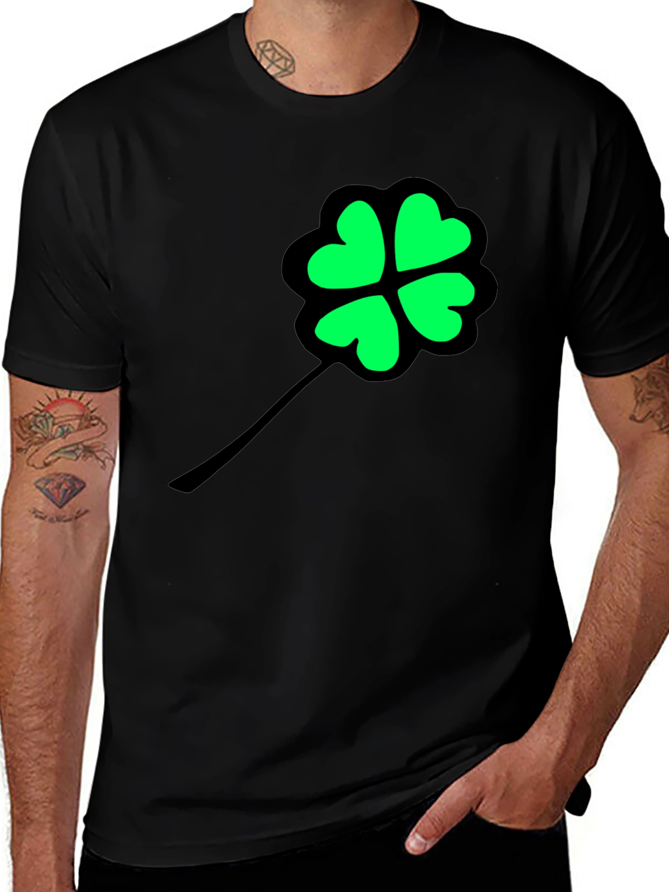 Lucky Clover Graphic Tee - Black Cotton T-Shirt