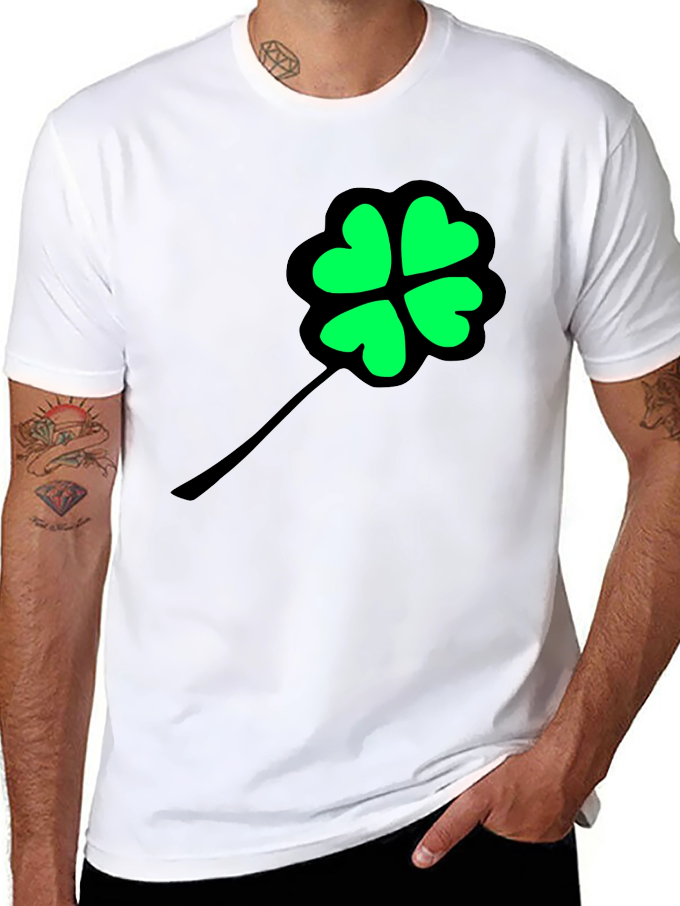 Lucky Clover Graphic Tee - Black Cotton T-Shirt