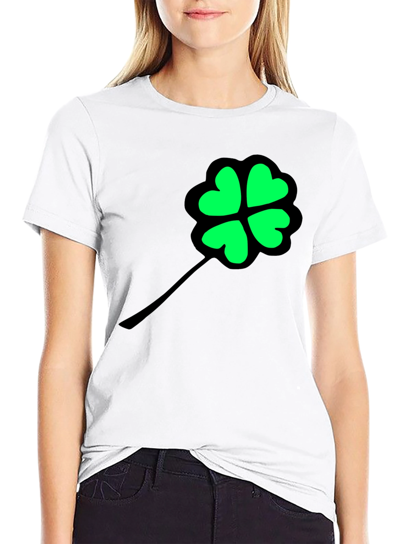 Lucky Clover Graphic Tee - Black Cotton T-Shirt