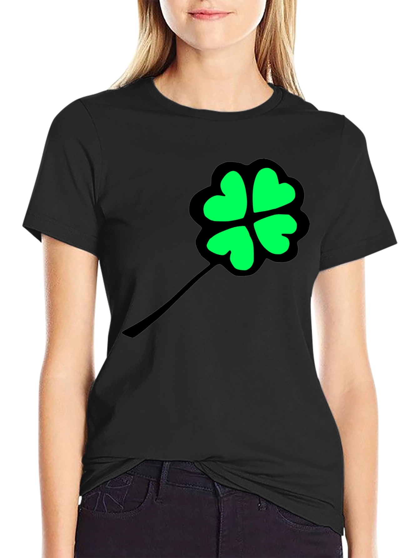 Lucky Clover Graphic Tee - Black Cotton T-Shirt