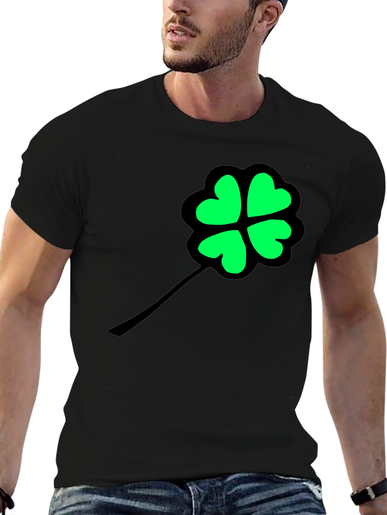 Lucky Clover Graphic Tee - Black Cotton T-Shirt