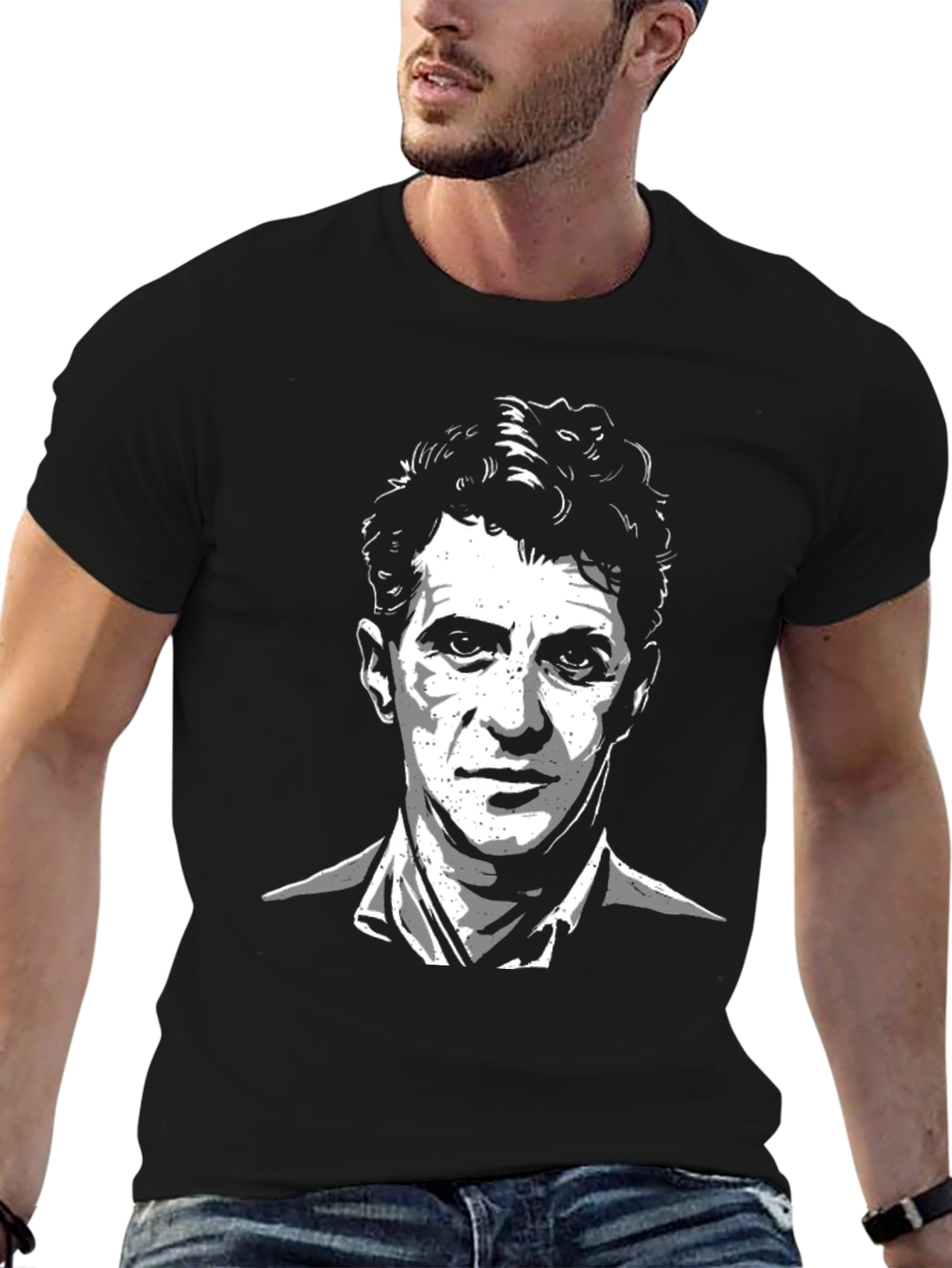 Mens Black T-Shirt - Portrait Graphic Tee