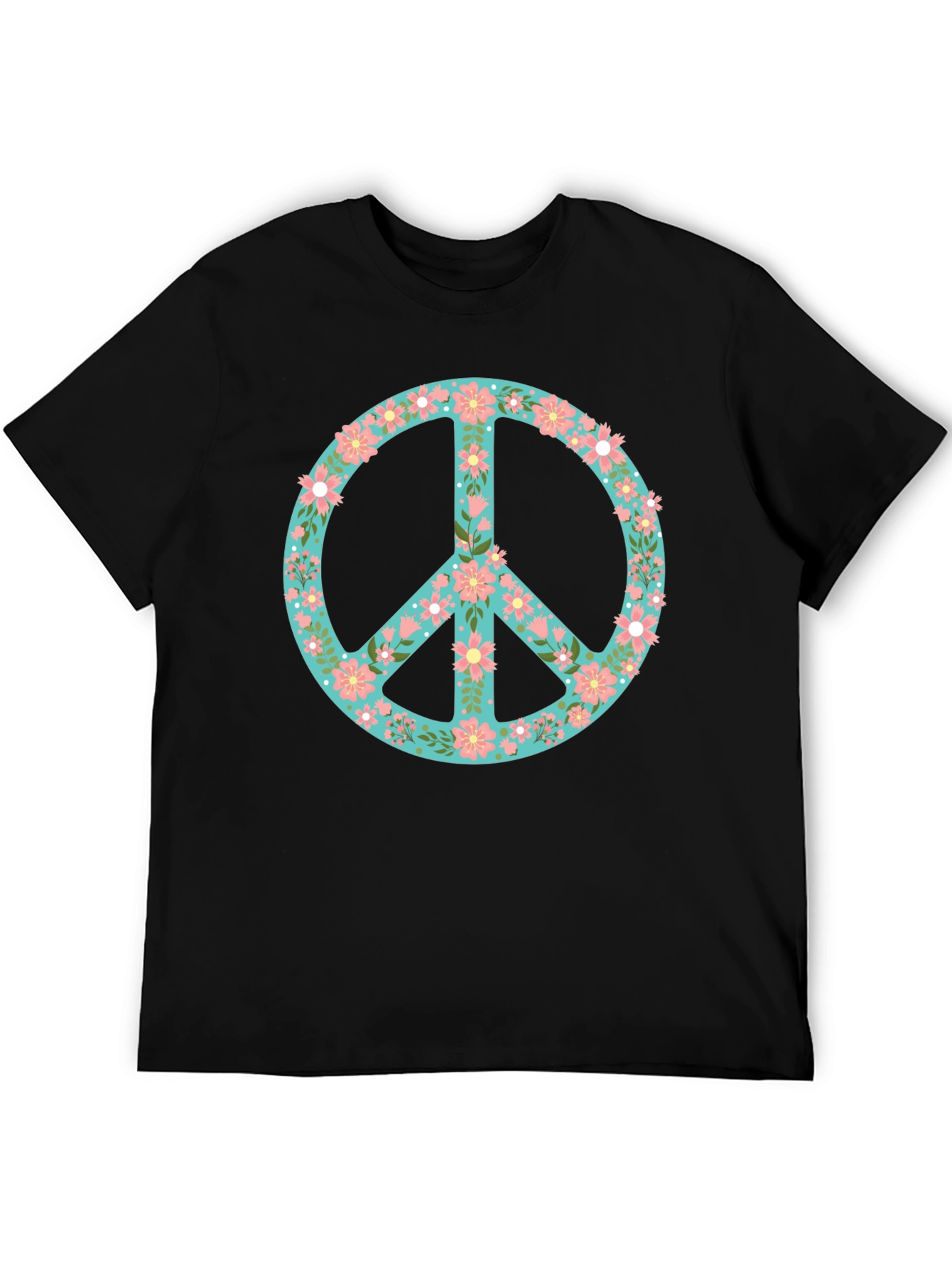 Floral Peace Sign Black T-Shirt
