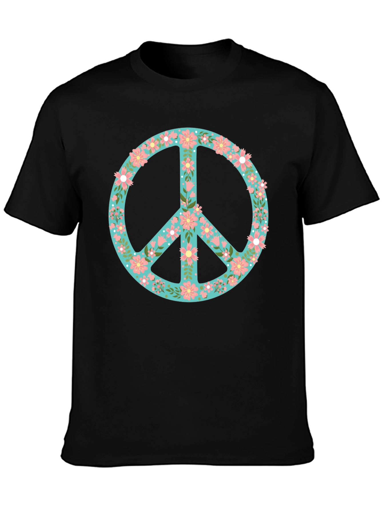 Floral Peace Sign Black T-Shirt