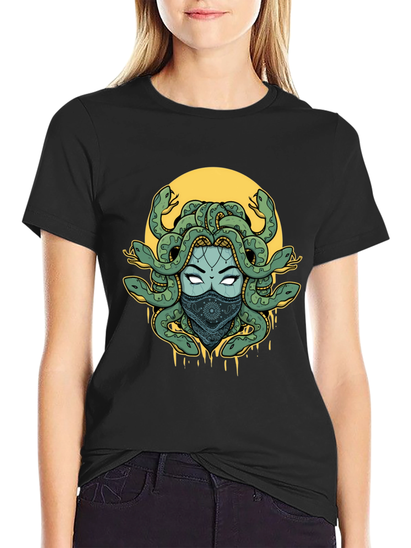 Medusa Graphic Print T-Shirt - Black