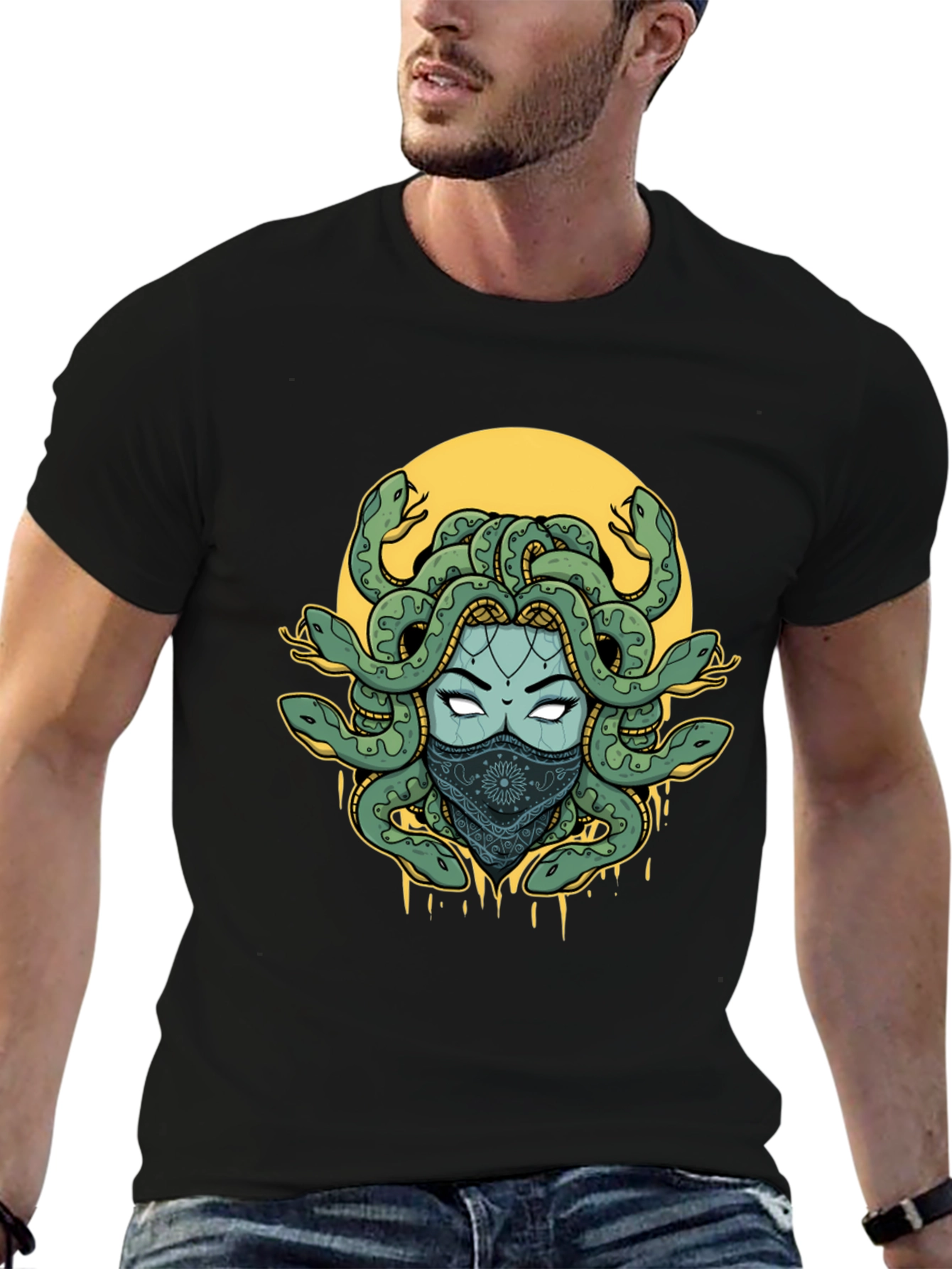 Medusa Graphic Print T-Shirt - Black