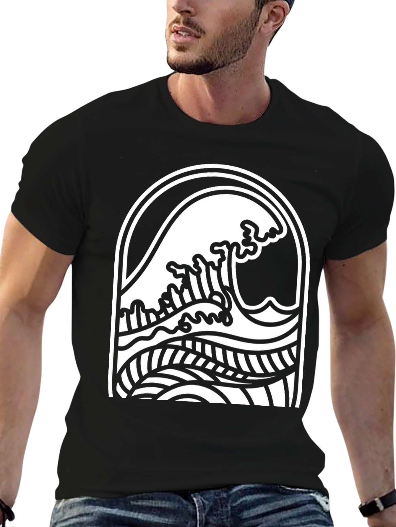 Black Wave Graphic Tee - Surf Style