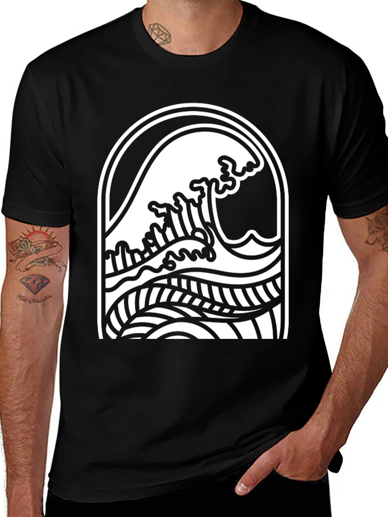Black Wave Graphic Tee - Surf Style