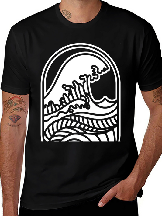 Black Wave Graphic Tee - Surf Style