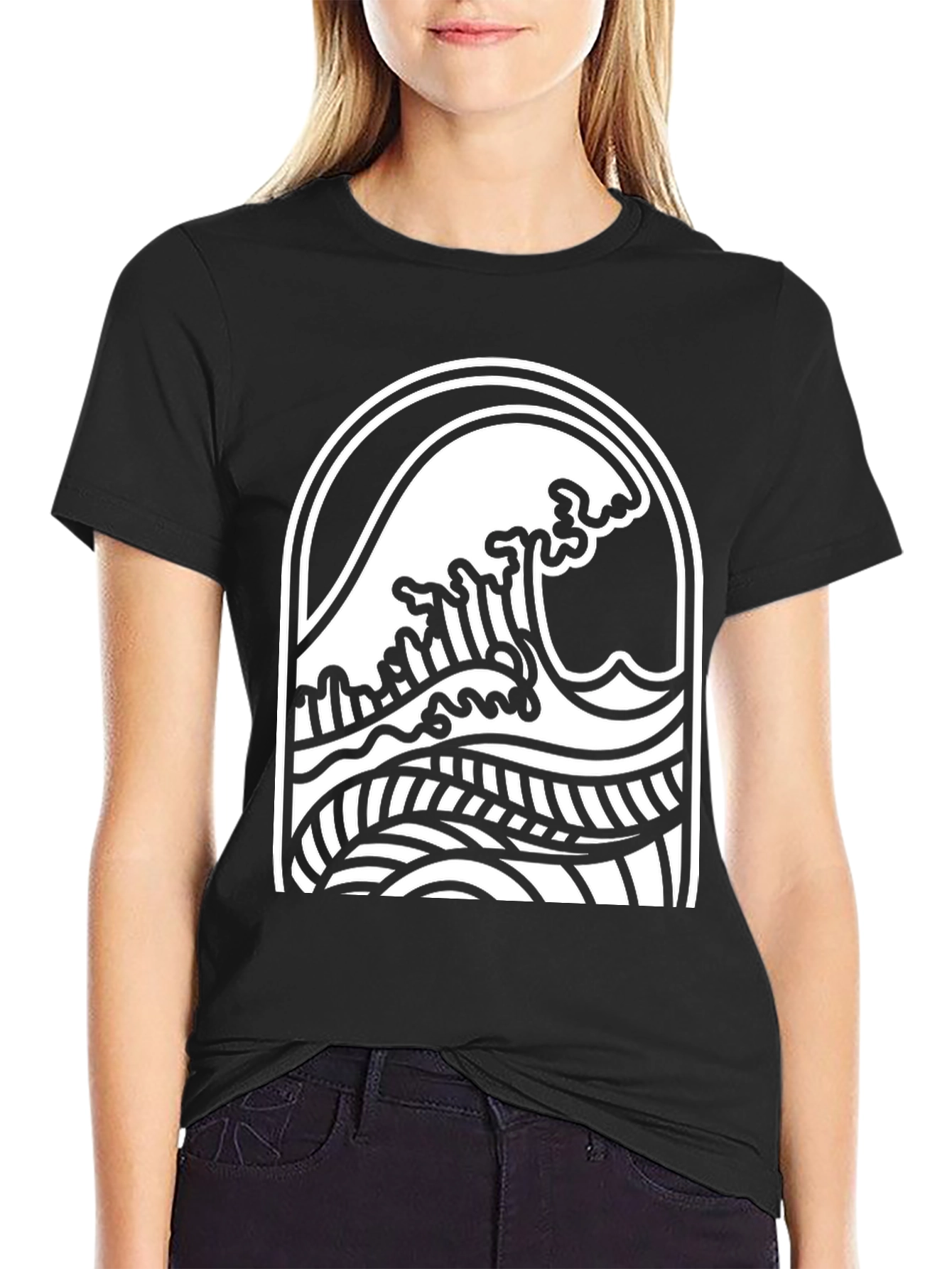 Black Wave Graphic Tee - Surf Style