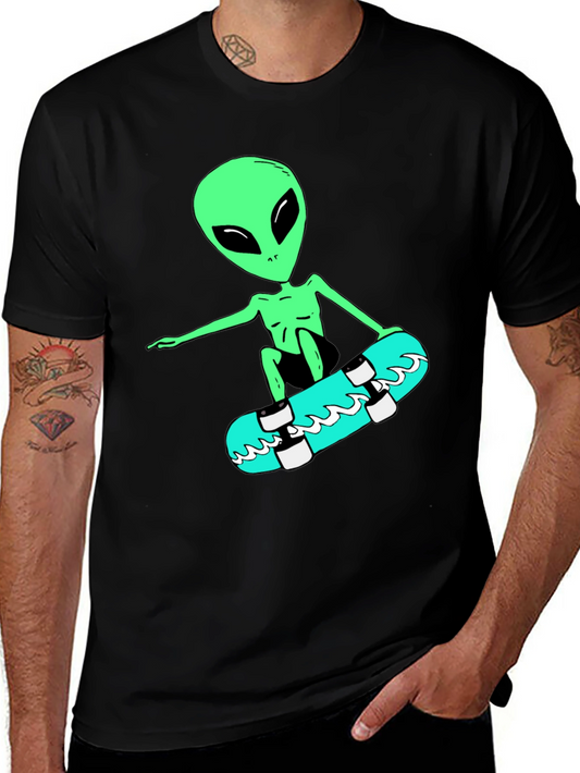 Alien Skateboarder Graphic Tee - Black