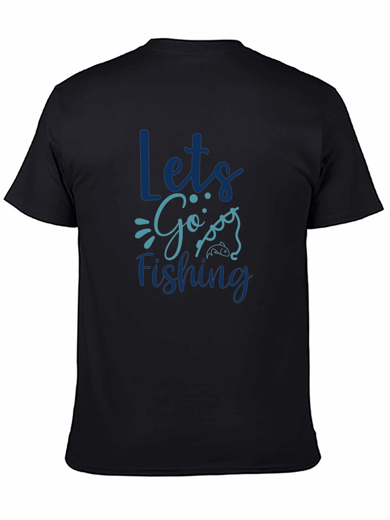 Lets Go Fishing Graphic Print Black T-Shirt