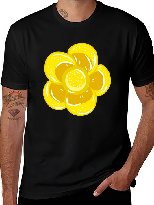 Black T-Shirt with Yellow Flower Graphic