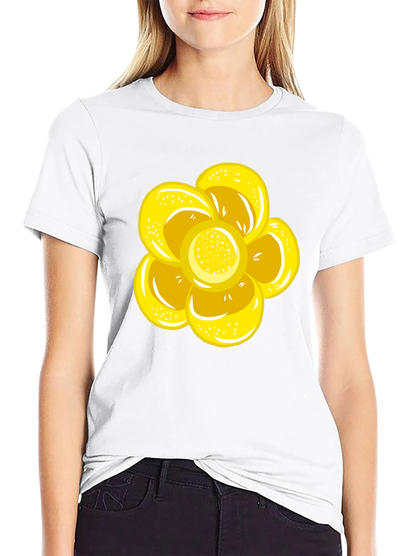 Black T-Shirt with Yellow Flower Graphic