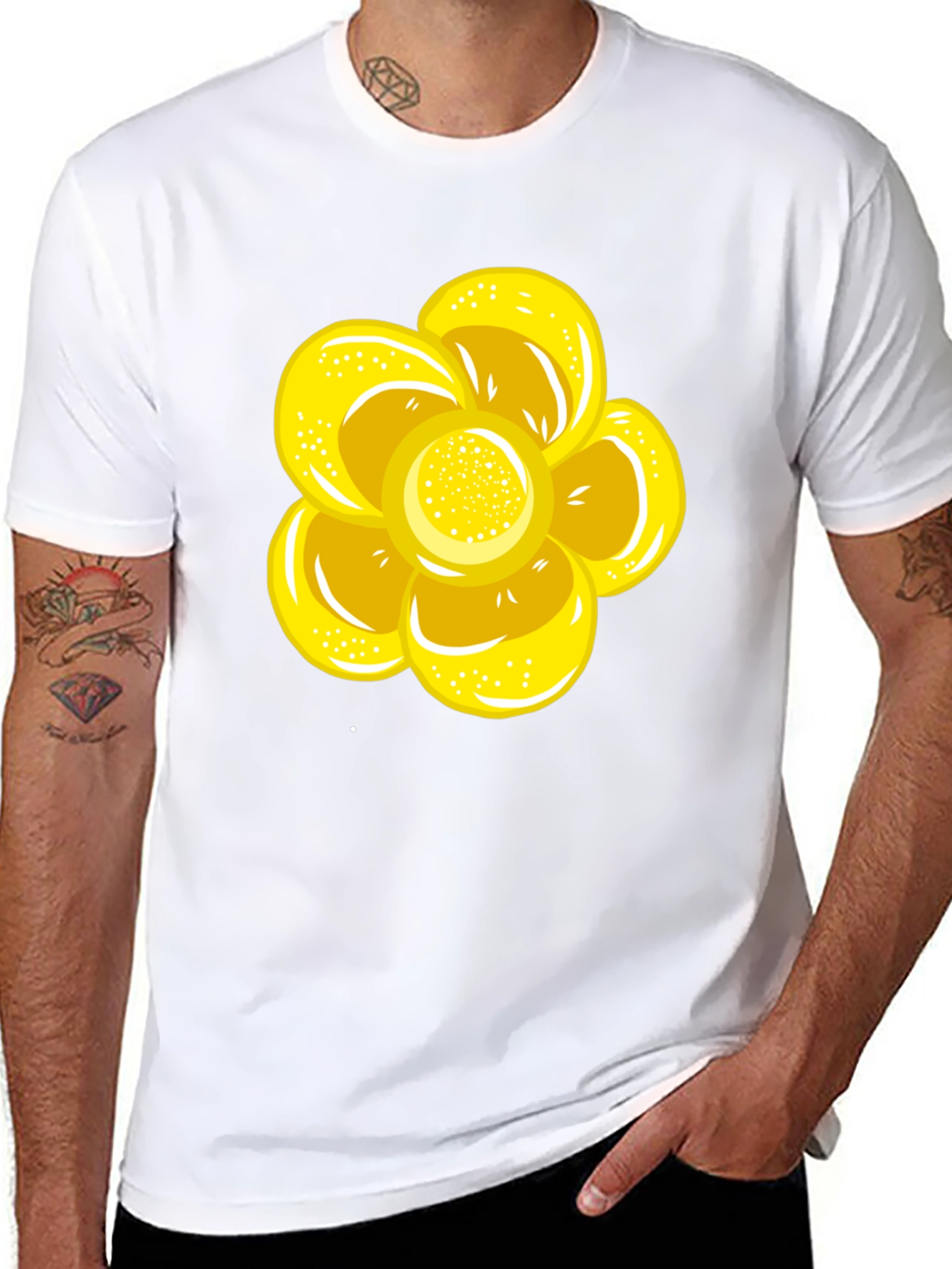 Black T-Shirt with Yellow Flower Graphic