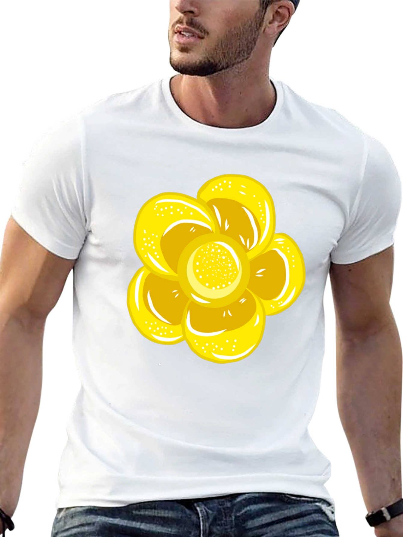 Black T-Shirt with Yellow Flower Graphic