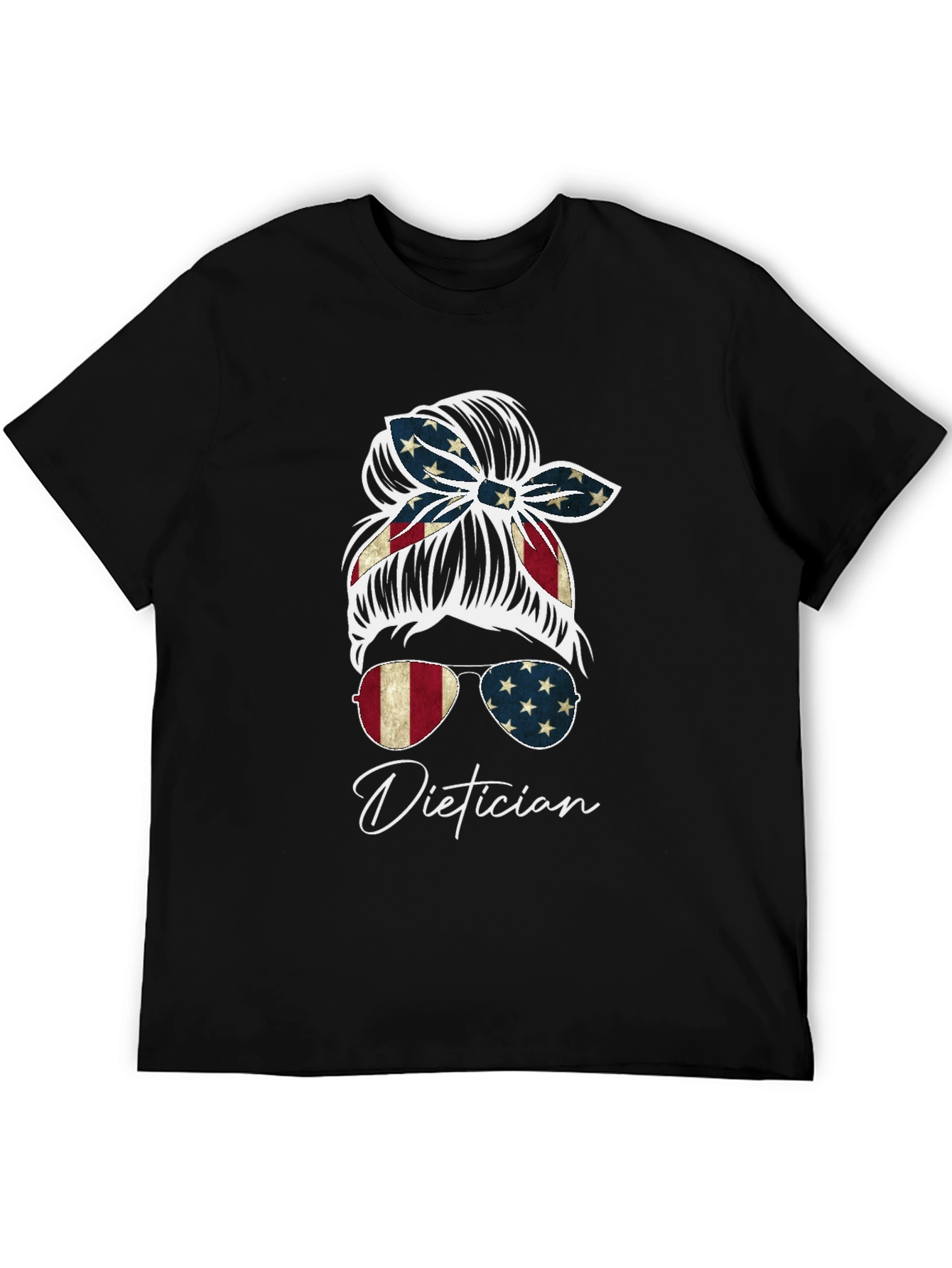 Dietician Messy Bun American Flag T-Shirt