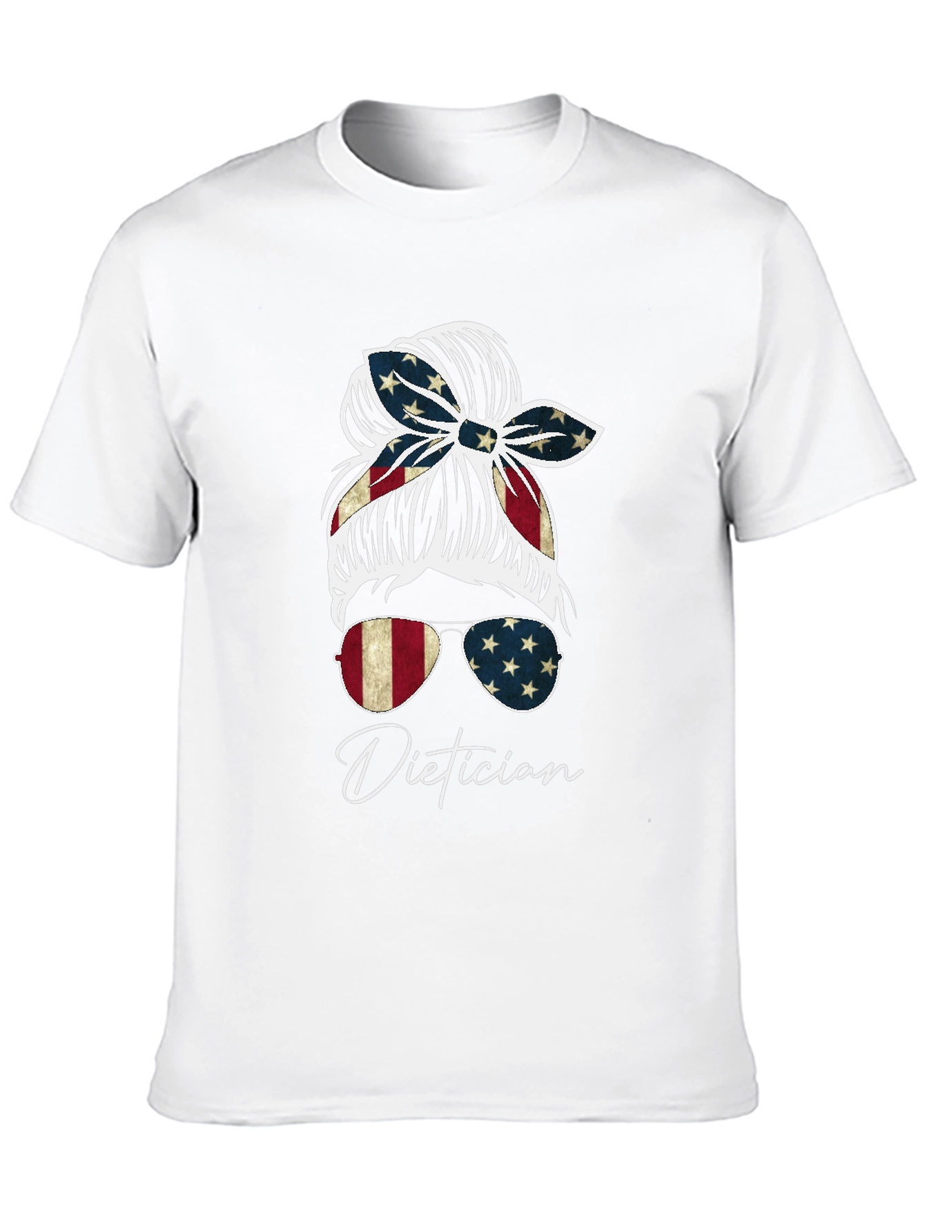 Dietician Messy Bun American Flag T-Shirt