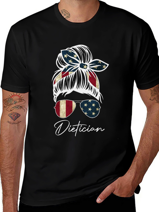 Dietician Messy Bun American Flag T-Shirt