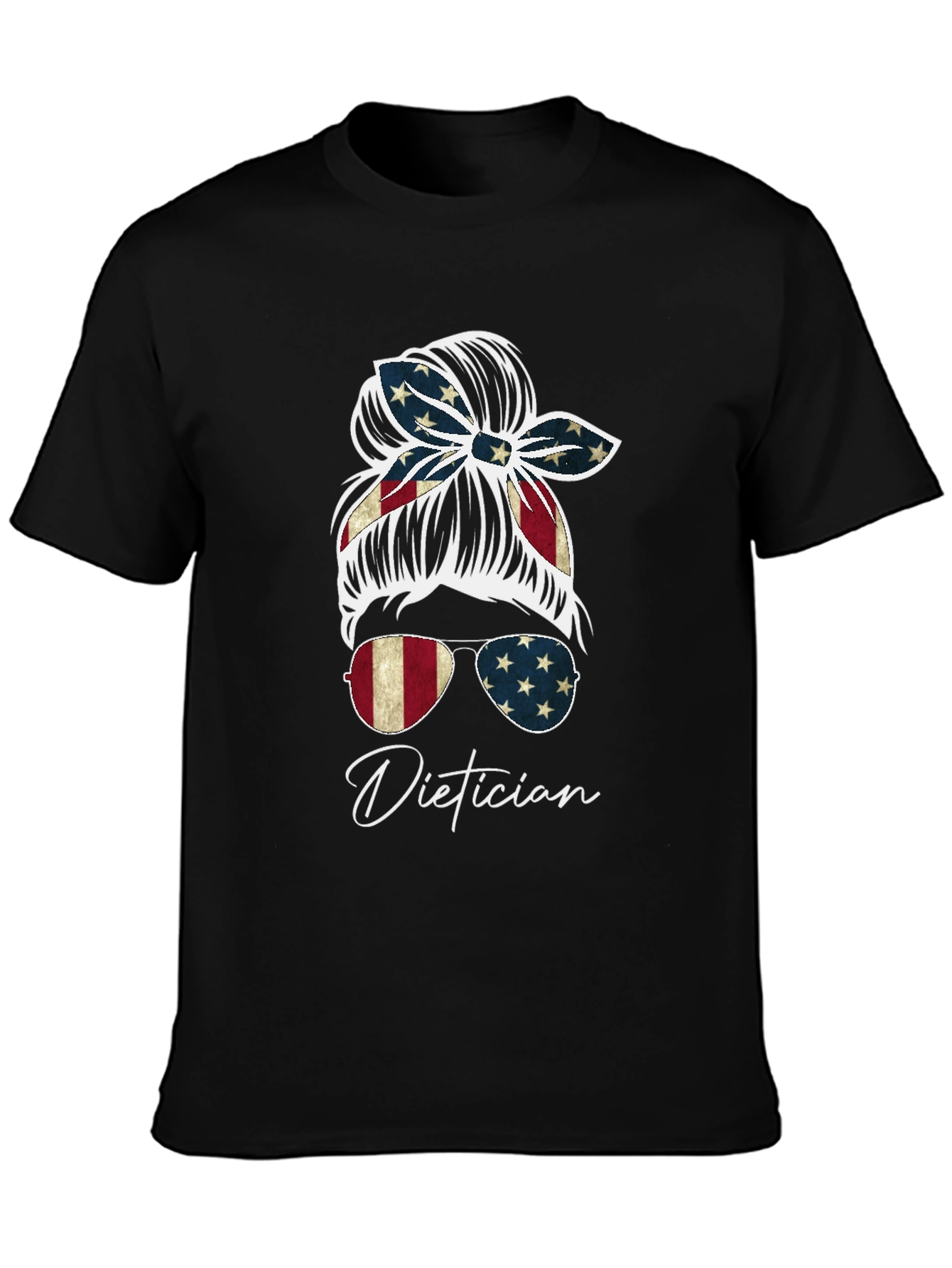 Dietician Messy Bun American Flag T-Shirt