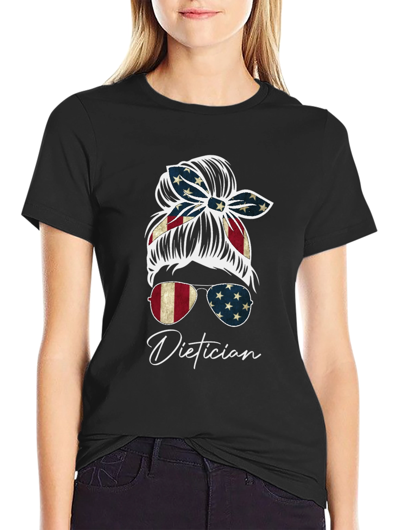 Dietician Messy Bun American Flag T-Shirt