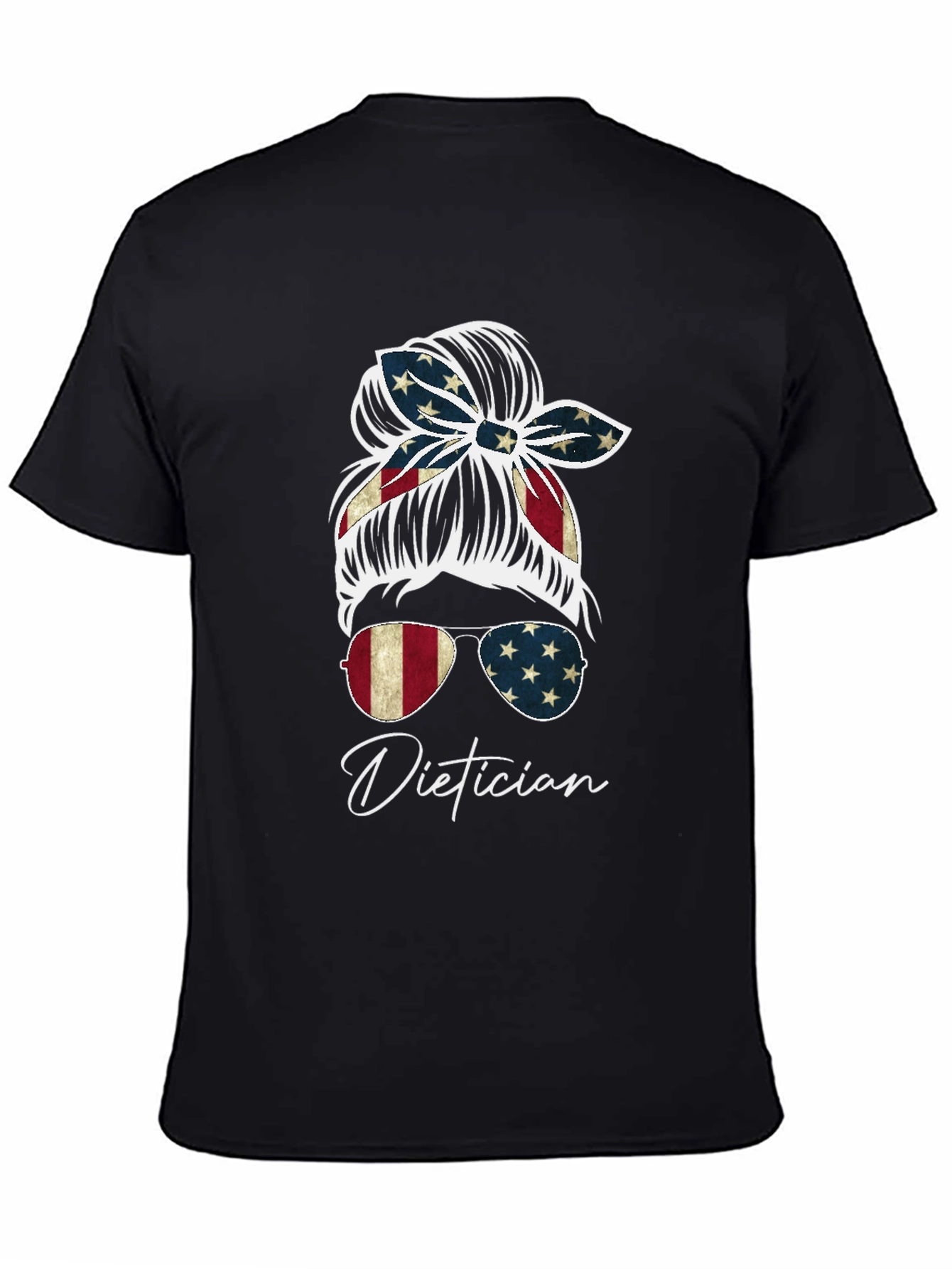 Dietician Messy Bun American Flag T-Shirt