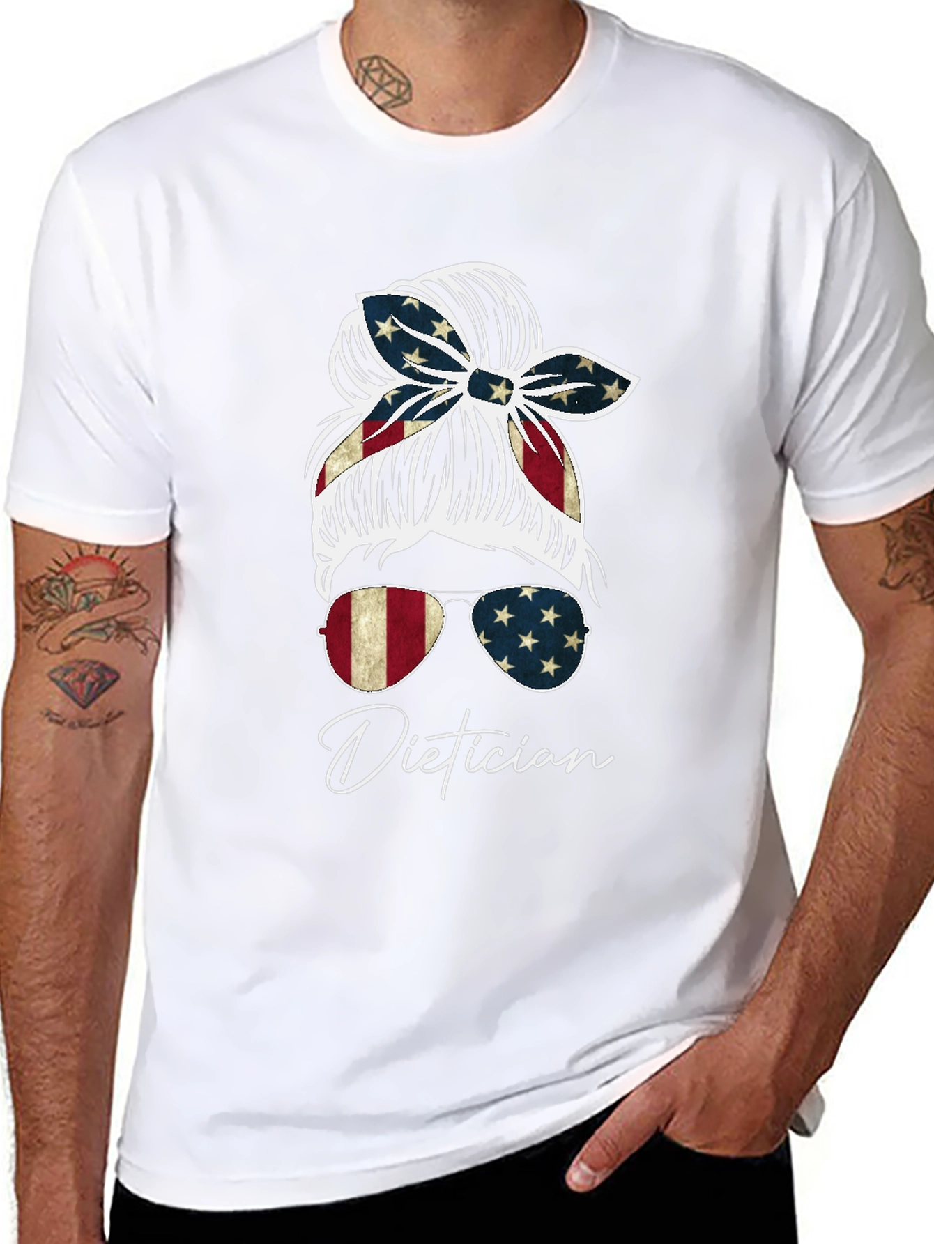 Dietician Messy Bun American Flag T-Shirt