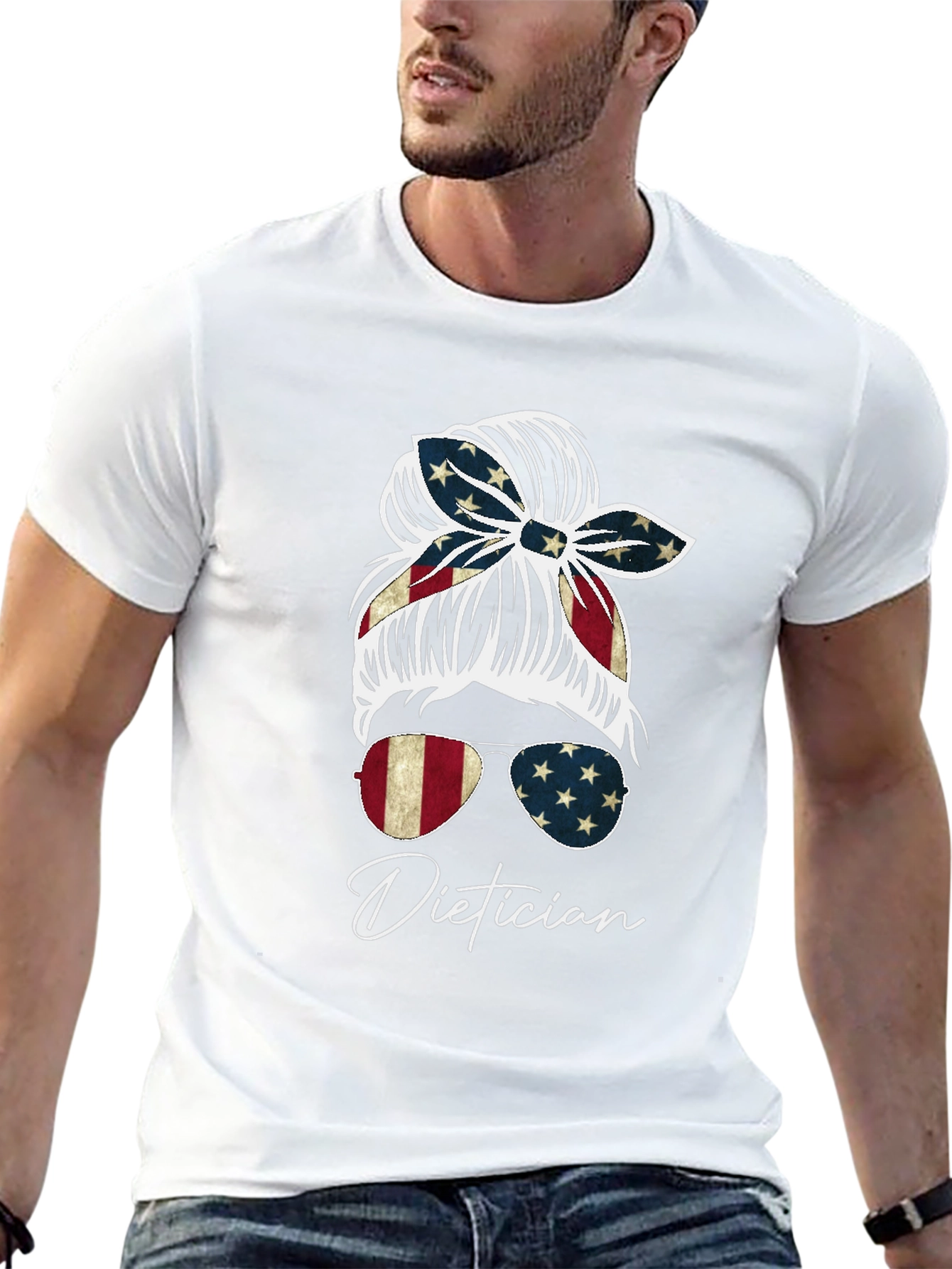 Dietician Messy Bun American Flag T-Shirt