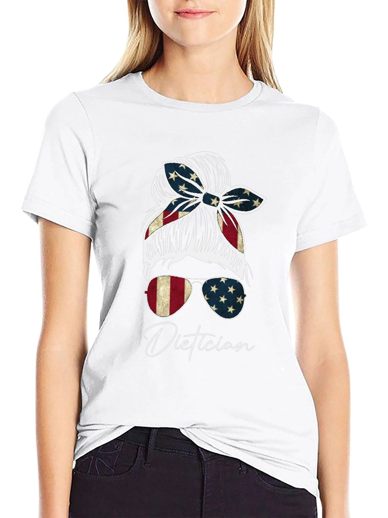 Dietician Messy Bun American Flag T-Shirt