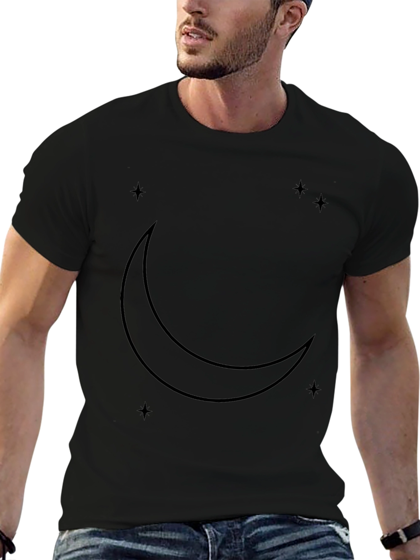 Mystic Moon & Stars Black Graphic T-Shirt