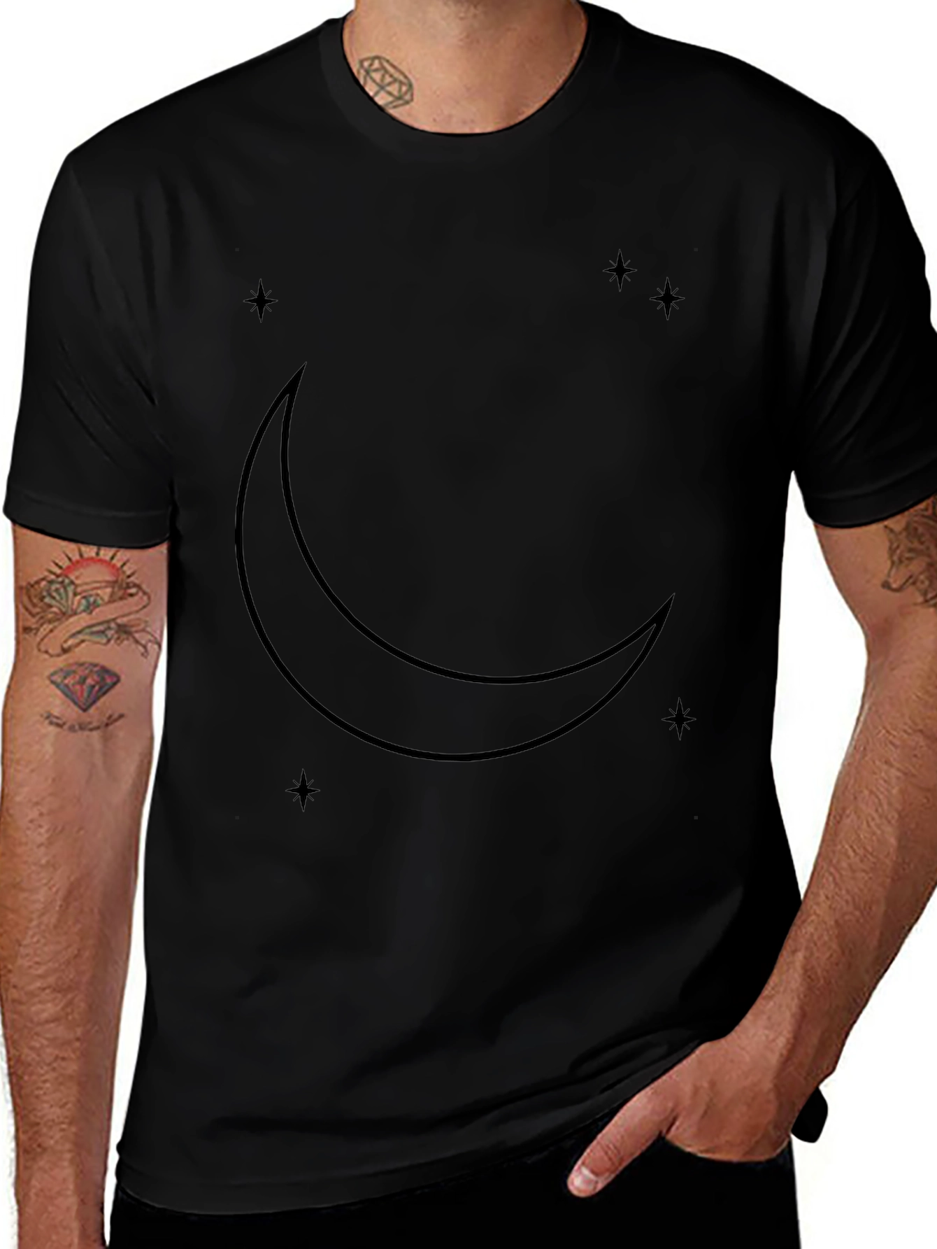 Mystic Moon & Stars Black Graphic T-Shirt